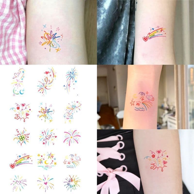 Desenhos pequenos de flores pintadas, simples e modernas, para pulso e clavícula, adesivos de tatuagem coloridos lavávei