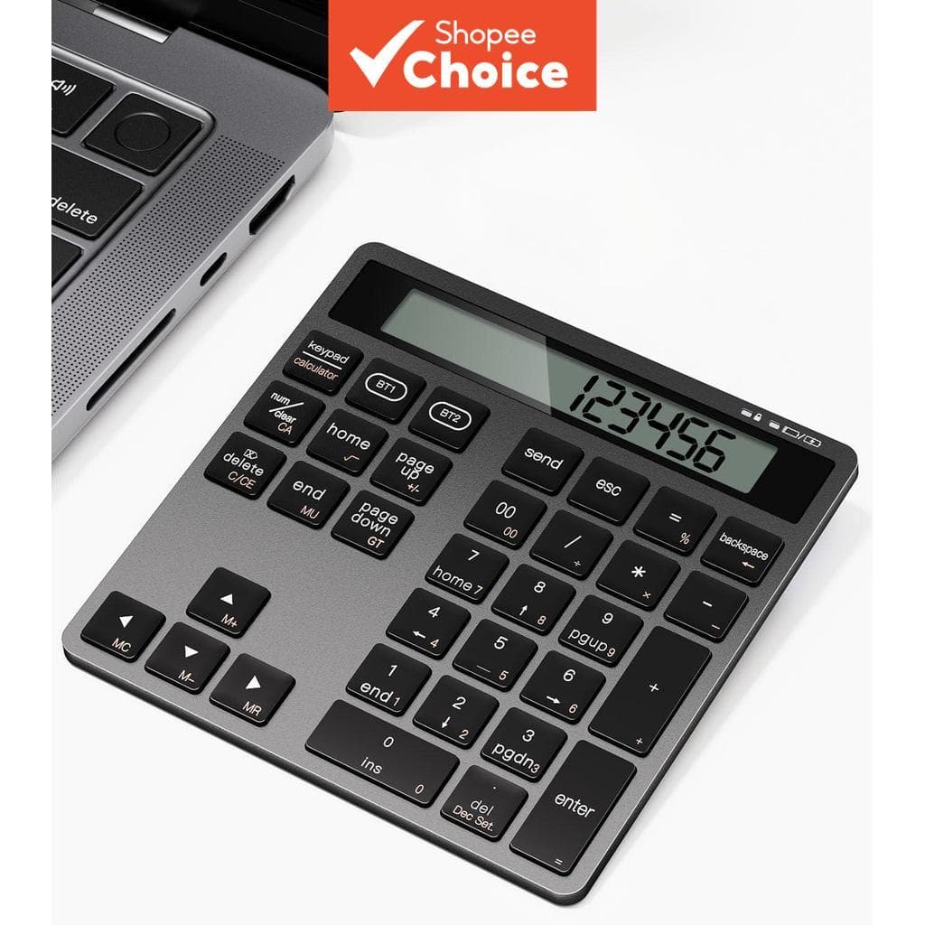 Teclado Numérico Sem Fio Recarregável com Display e Conexão Dupla Bluetooth para Laptop