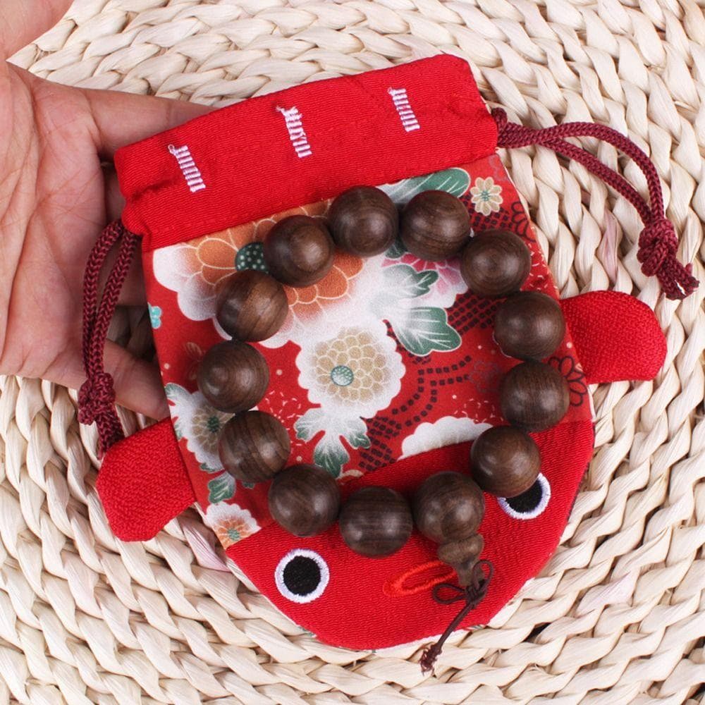 RLFIBEB Bolsa De Lona Com Cordão E Flor , Cor Vermelha Desenho De Animal Dourado Em Formato De Peixe , Grande Capacidade