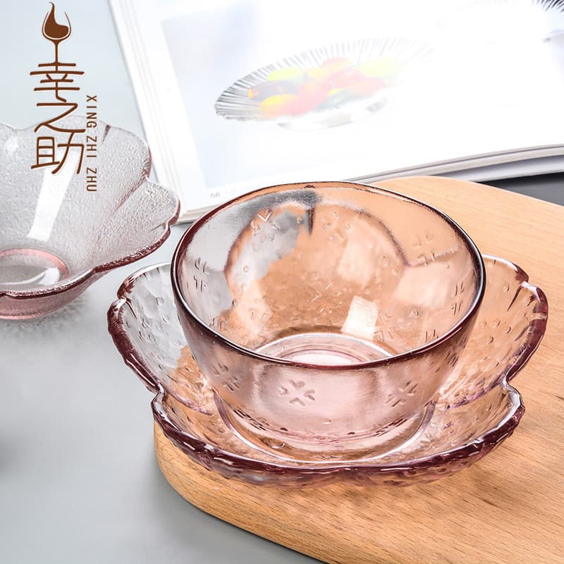 Japonês criativo martelo padrão tigela de vidro rosa roxo flor de cerejeira pequeno prato influenciador utensílios de me