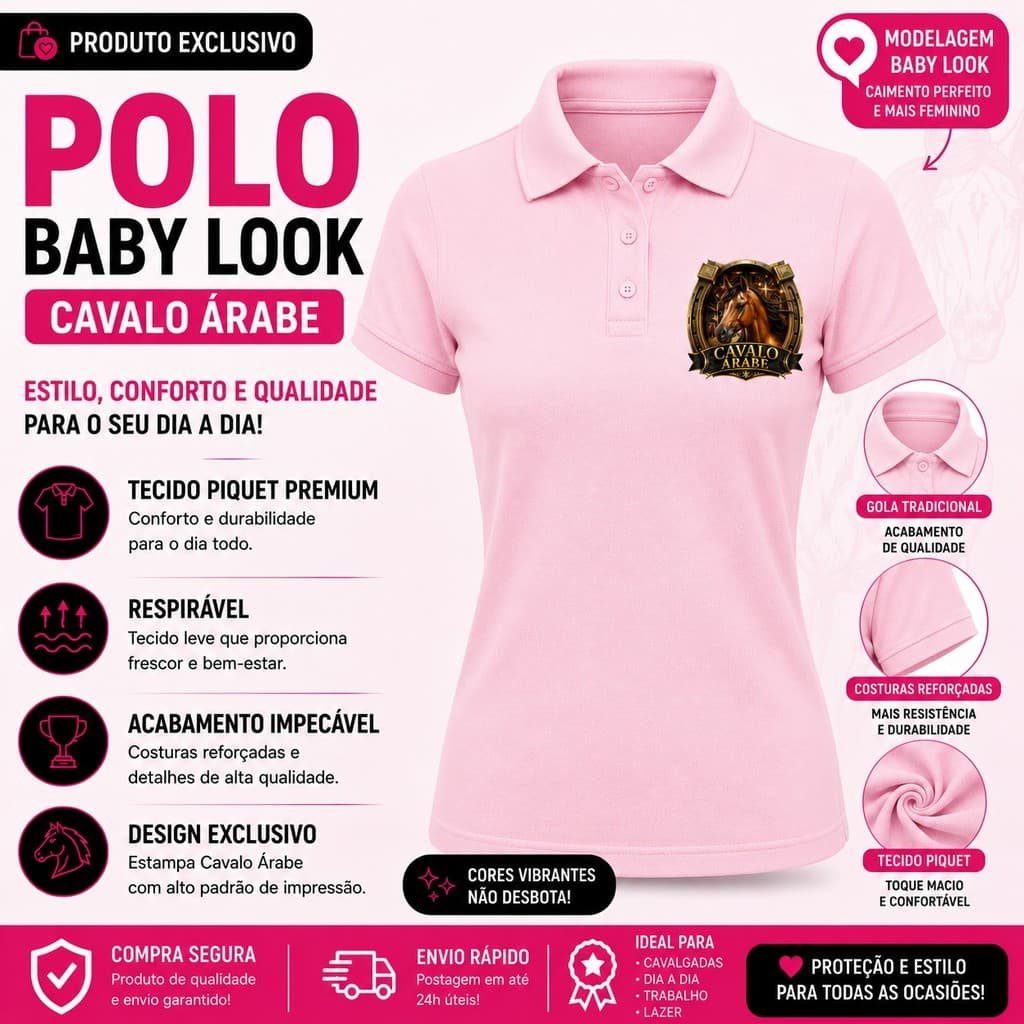 Camisa Polo Feminina Baby Look Cavalo Árabe