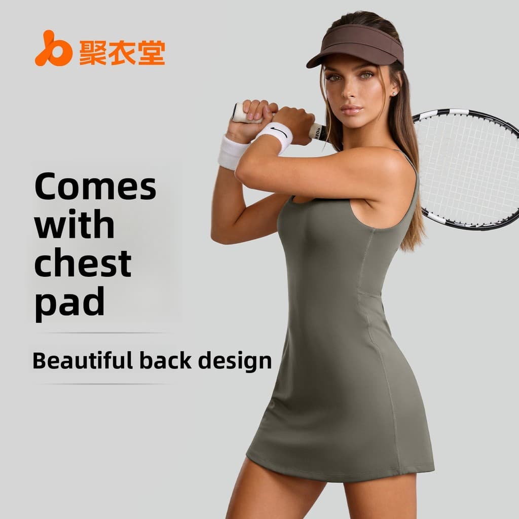 Ju novo estilo saia de tênis esportivo de uma peça feminina própria almofada no peito Anti-reflexo lindo vestido de Yoga
