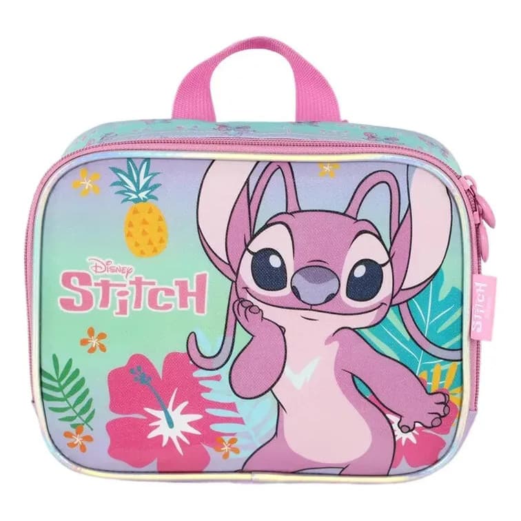 Lancheira Térmica Escolar Infantil Stitch Angel Rosa Luxcel
