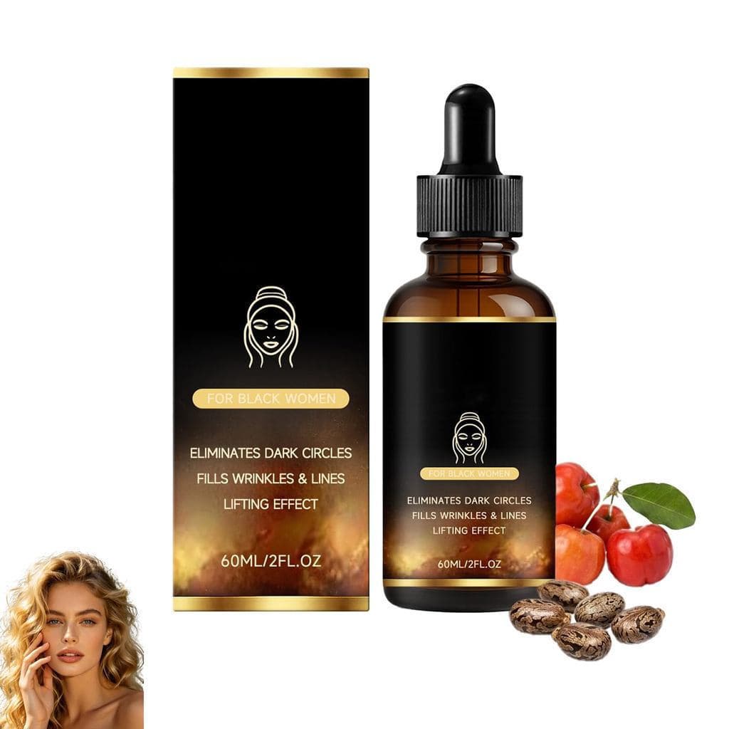 Um sérum facial especialmente desenvolvido para mulheres negras, contendo glicerina e extrato de fruta de flor branca, c