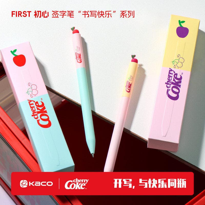 Caneta preta retrátil KACO Coca-Cola, 0,5 mm, com cores contrastantes, ideal para estudantes e uso no escritório, tinta