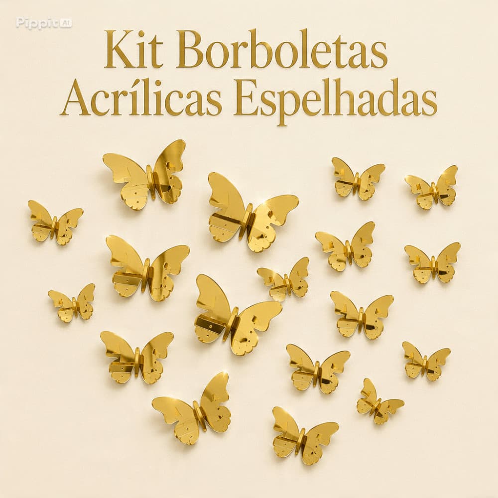 Kit 20 Borboletas Espelhadas Acrílico Decoração 3D