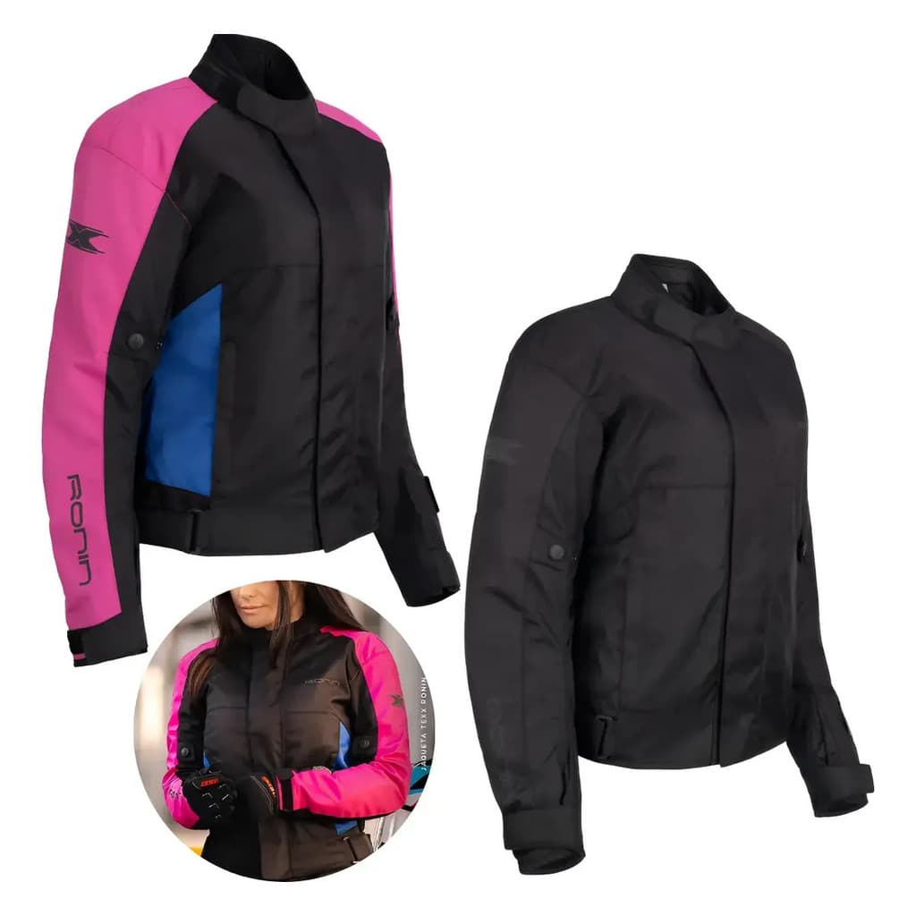 Jaqueta Texx Ronin V2 Feminina Motociclista Impermeável Rosa E Azul
