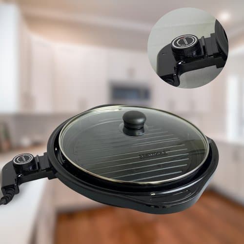 Grill Eletrico Redondo Premium 127V Preto Termostato Ajustavel Alta Potencia Cozinha Saudavel Compacto Facil Limpeza
