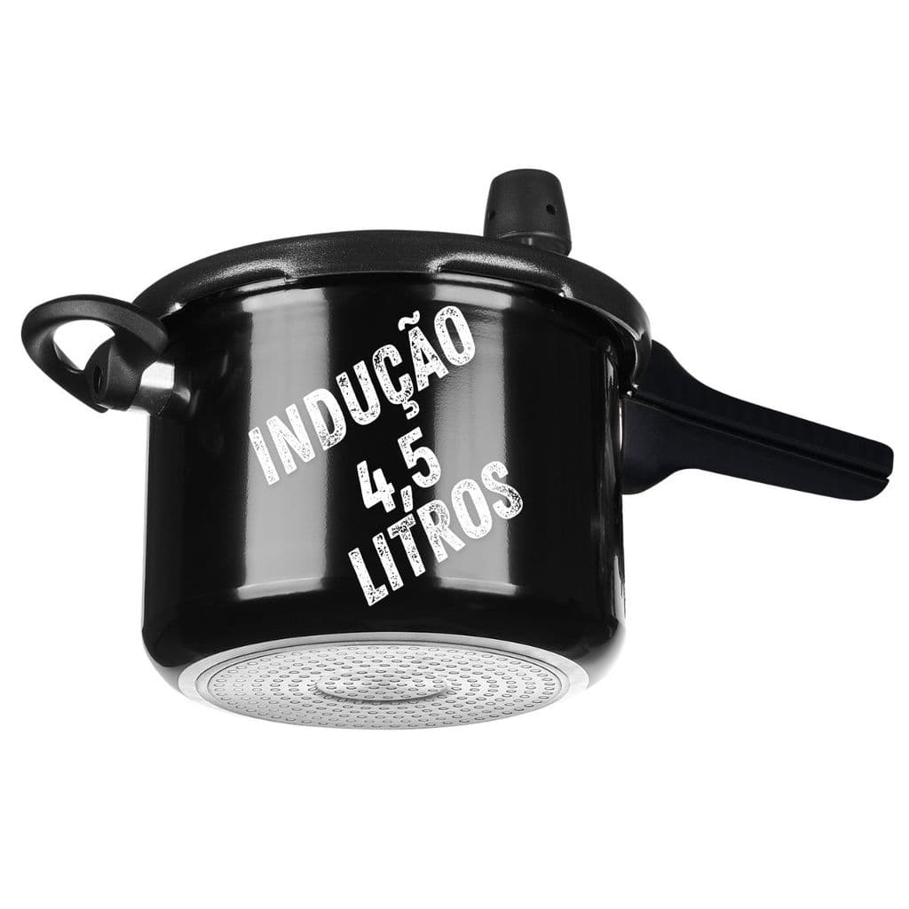 Panela de Pressão MTA Indução 4,5 Litros Preta Cerâmica com Visor de Vidro e Fechamento Externo