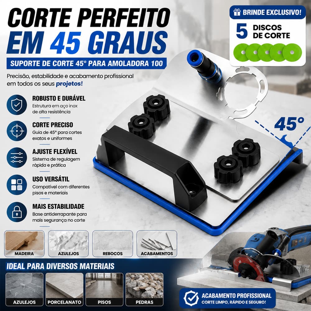 Adaptador De Esmerilhadeira Chanfra Cortar Em 45 Graus Guia Base Corte 45 Grau pisos Porcelanato