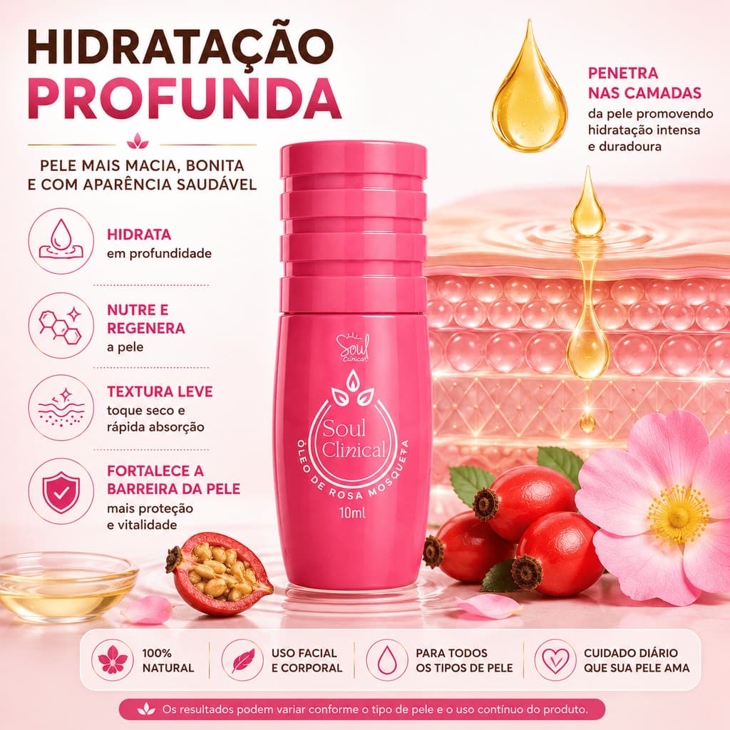 Óleo de Rosa Mosqueta 10 ml clareador para manchas e cicatrizes