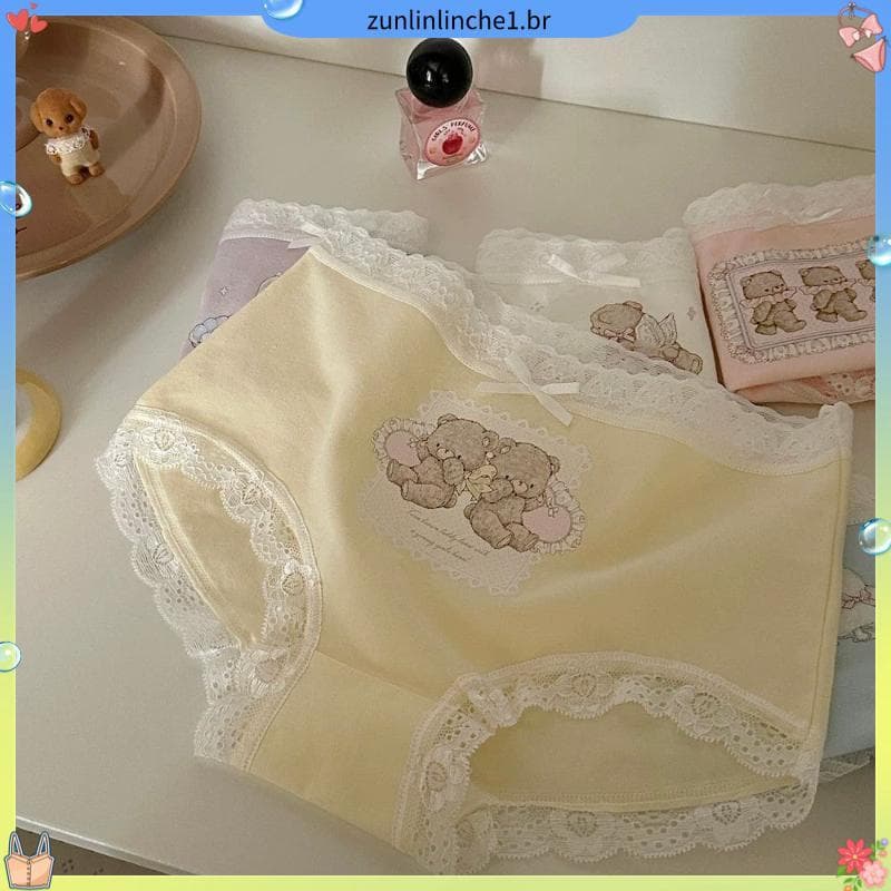 Japonês bonito renda guarnição puro desejo doce Lolita confortável cintura média menina algodão urso Briefs estudantes