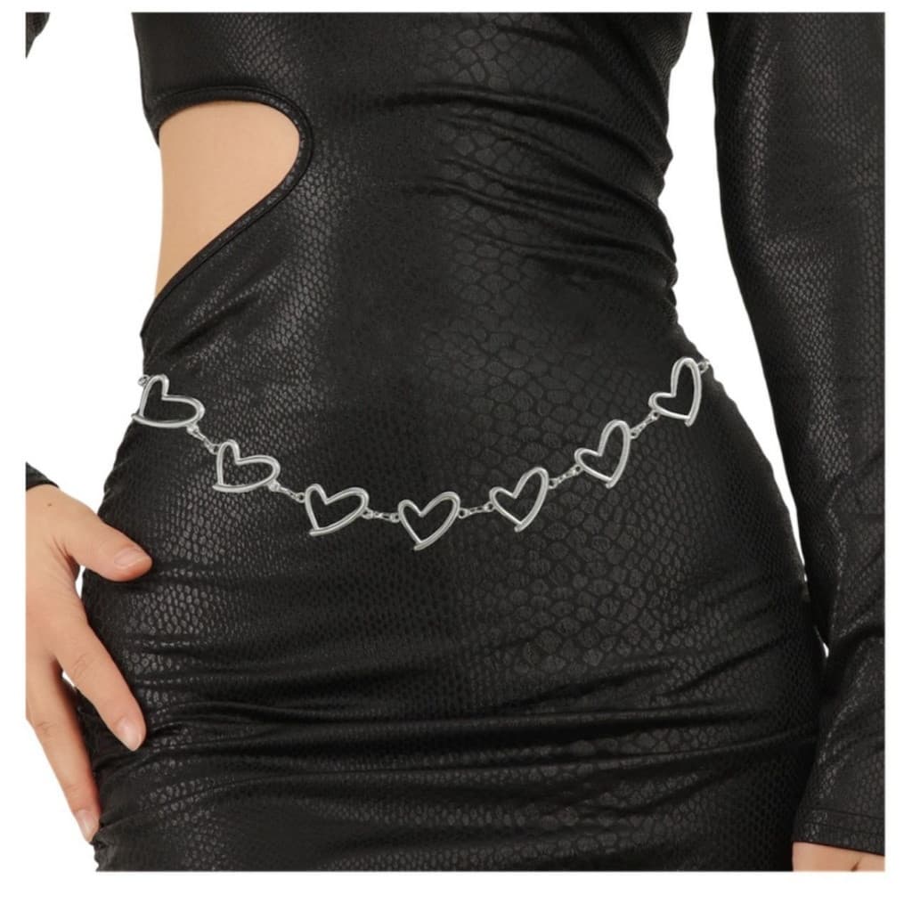 Cinto Feminino de Corrente com Corações Vazados – 110 cm