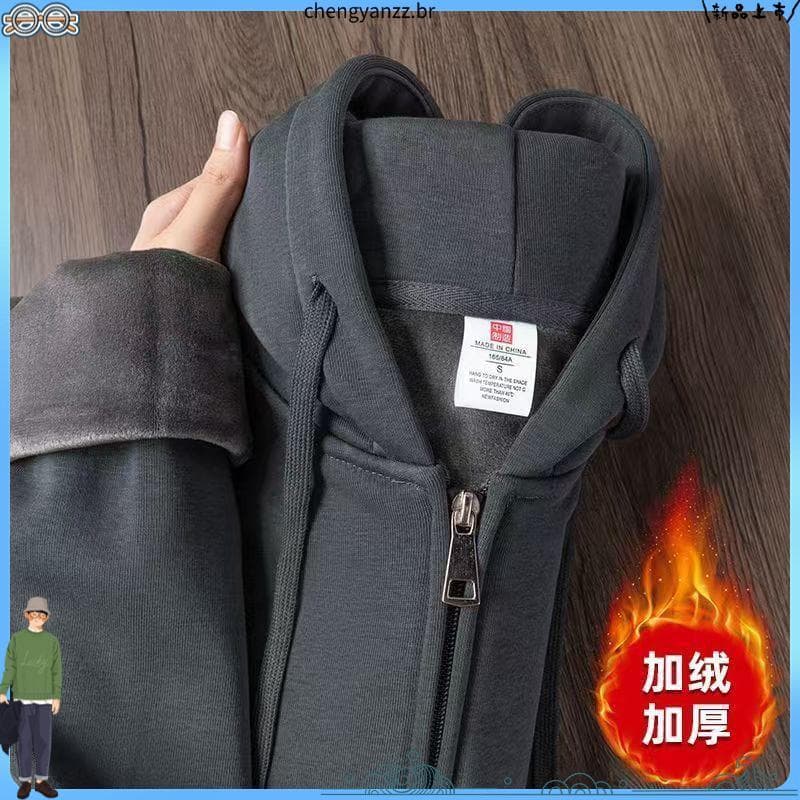 Unissex americano casual pesado zíper Cardigan moletom com capuz cor sólida solta jaqueta casual com capuz