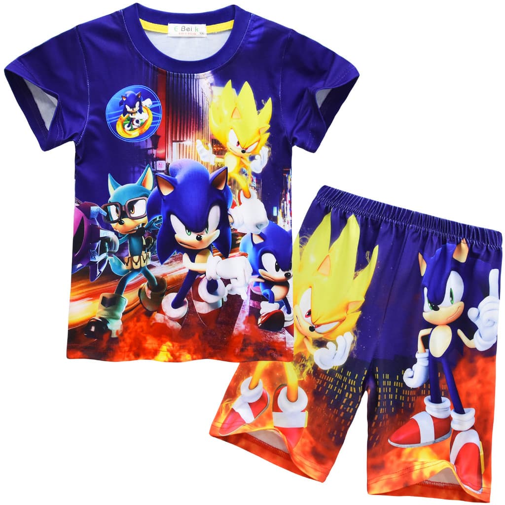 Curto de manga curta novo Cross-Border sonic-hiedgehog sonic impresso crianças de manga curta Loungewear terno 91006