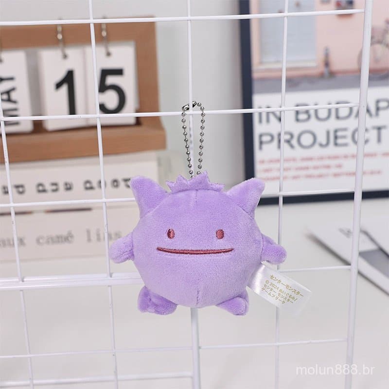 20258cm Anime Pokémon Ditto Cosplay Genniel Brinquedo de Pelúcia Boneco com Corrente de Miçangas, Pingente de Monstro de
