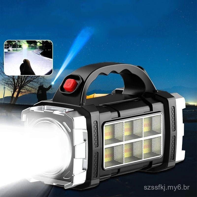 Lanterna Portátil de Mão, Lanterna LED Recarregável por USB, Lanterna para Camping ao Ar Livre com Luz Lateral COB, Lâmp