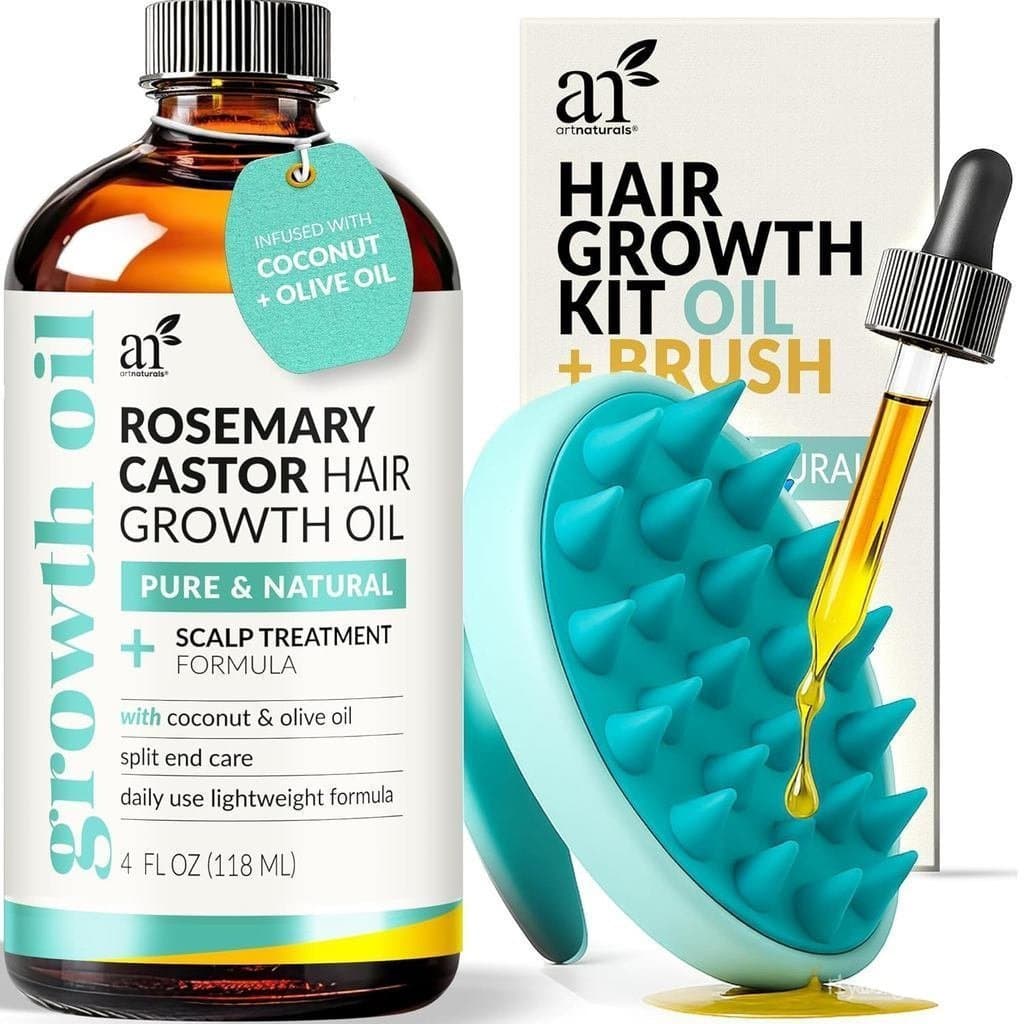 Conjunto de Cuidados Capilares ArtsOrganic com Óleo de Alecrim e Rícino + Massageador, Óleo Capilar Promotor de Crescime