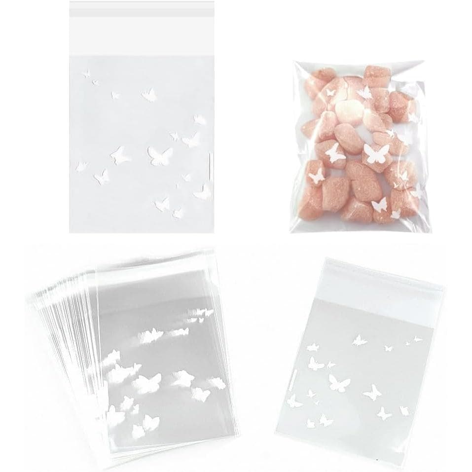FAZHBARY 100 PCS Small White Butterfly Cellophane Bags Self Sealing Bags Photocard Sleeves for Bakery Party Packing Supp