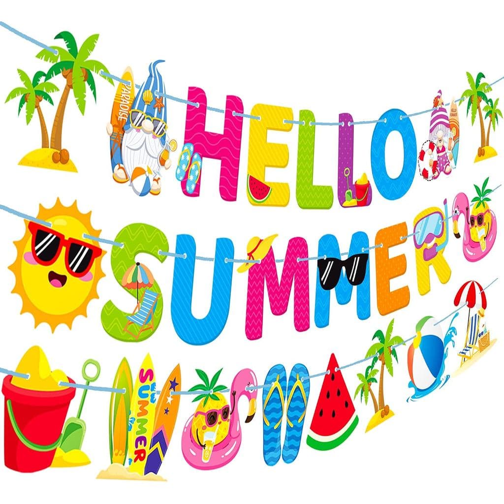 Hello Summer Banner Summer Party Decorations Beach Party Decoration 3Pcs Hello Summer Pool Party Banners for Hawaiian Ha