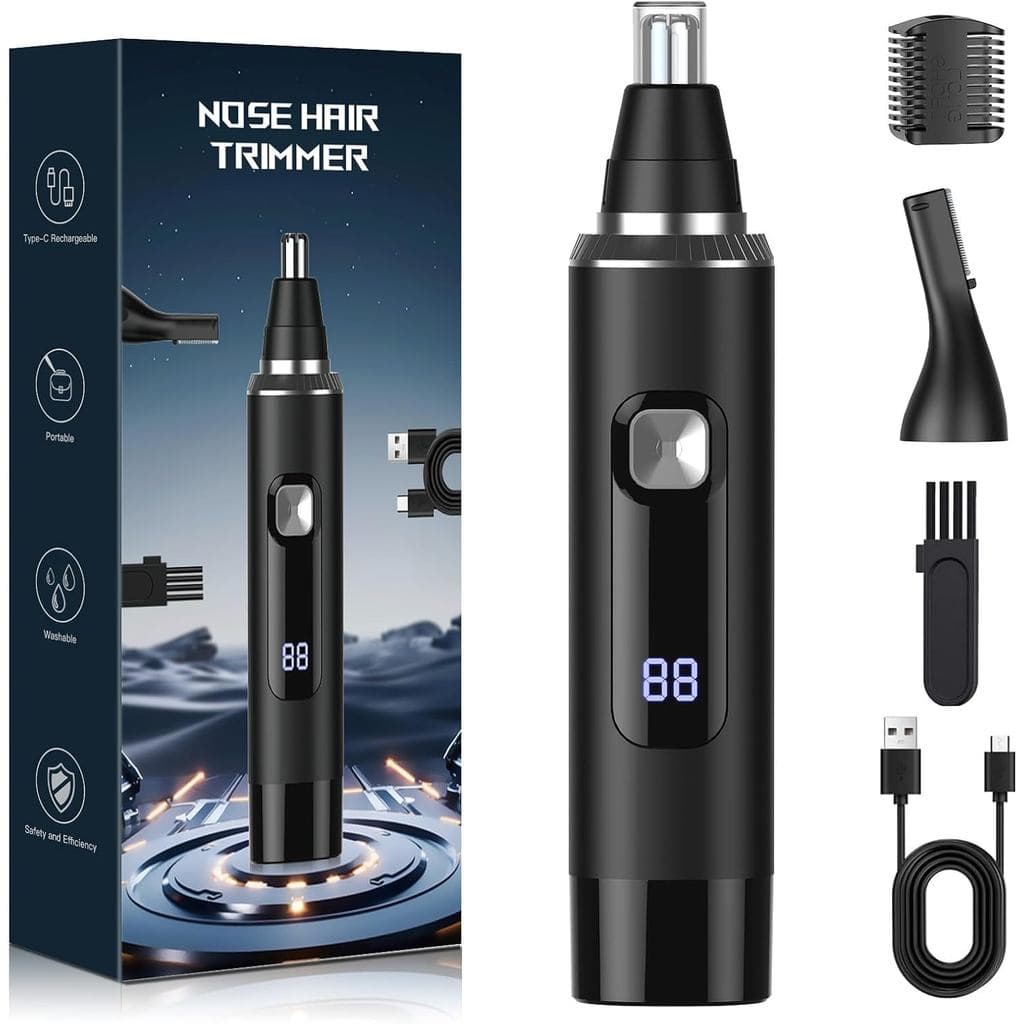 Aparador de Pelos do Nariz Ginity para Homens, Aparador de Pelos do Nariz e Orelha 2 em 1 Recarregável com Display LED,