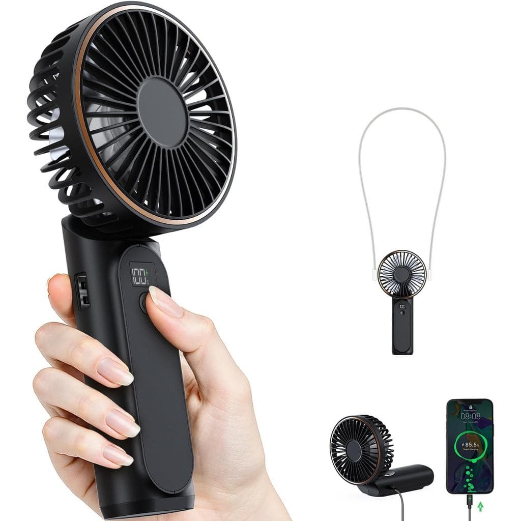 Ventilador Portátil de Mão TUNISE, Ventilador Portátil Recarregável, 4000mAh, 180 °   Ajustável, 6 Velocidades de Vento,