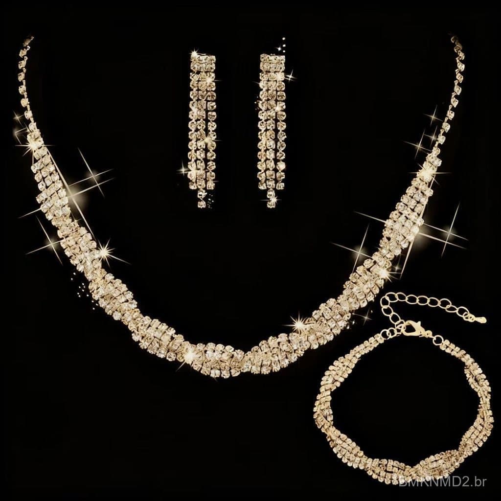 Conjunto feminino 3 em 1 colar espiral brincos e pulseira um elegante conjunto de joias para casamento