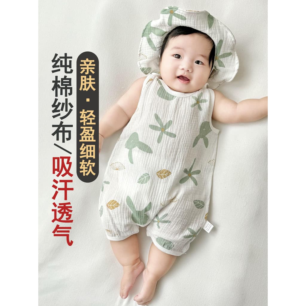 Bebê puro algodão gaze colete macacão verão estilo fino bebê sem mangas macacão roupas recém-nascidos roupas de verão