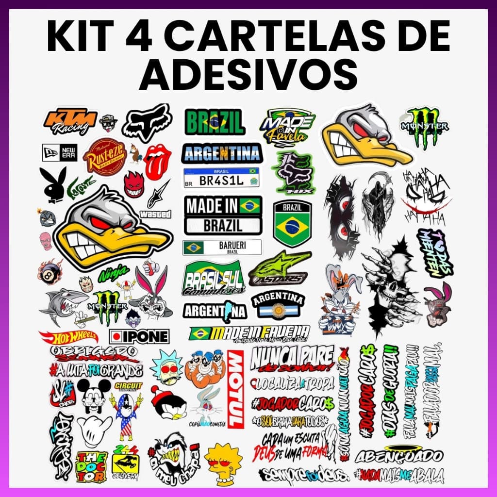 Kit com 4 Cartelas de Adesivos em Vinil Automotivo – Personalização com Alta Qualidade e Durabilidade Loja3785