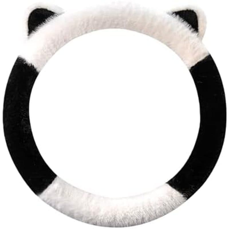 Capa De Volante Felpuda De Panda Fofa Com Orelhas , Acessório De Carro De Inverno Quente De Pelúcia Macia , Rosa E Branc