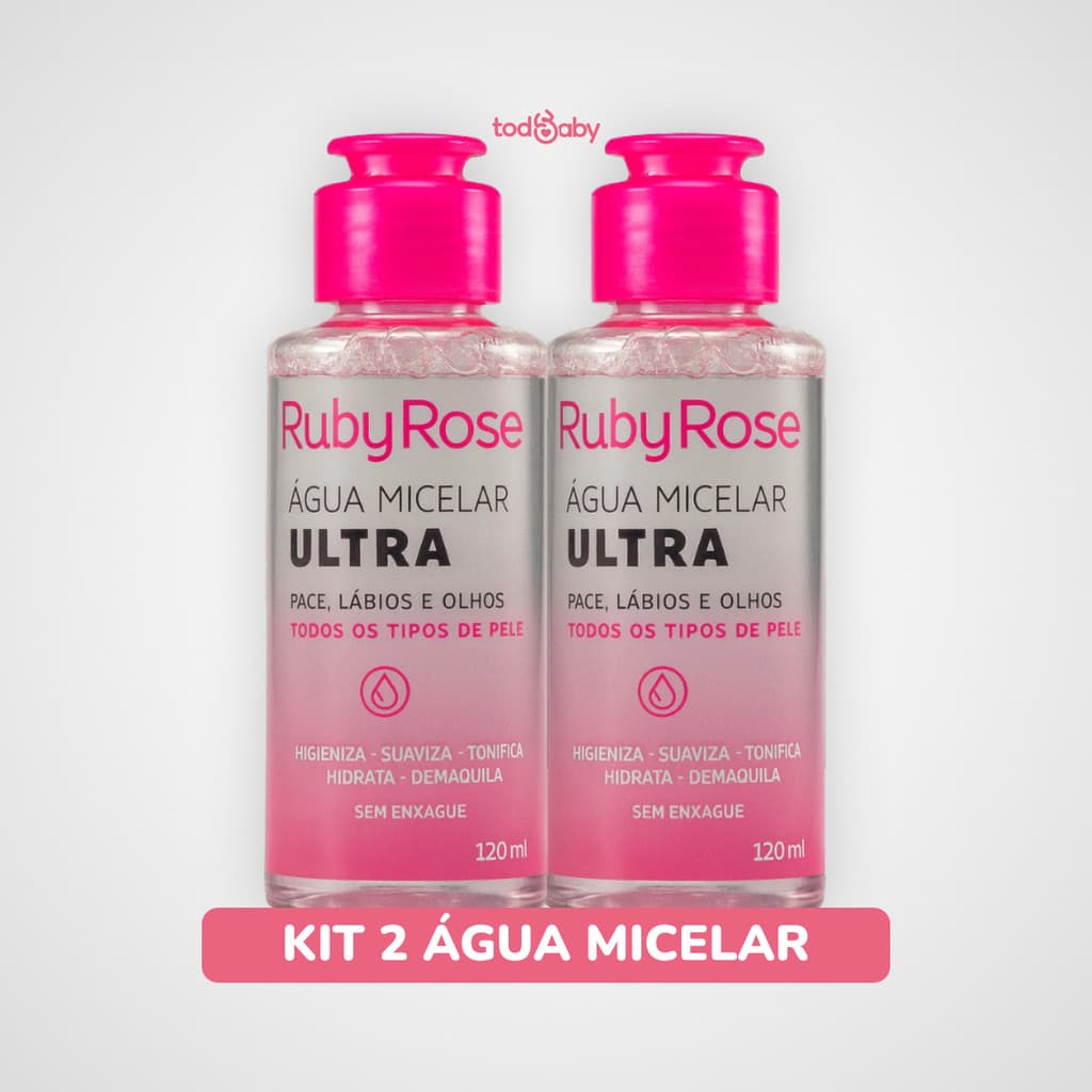 Kit 2 Água Micelar Ultra Ruby Rose® 120ml Limpeza Facial