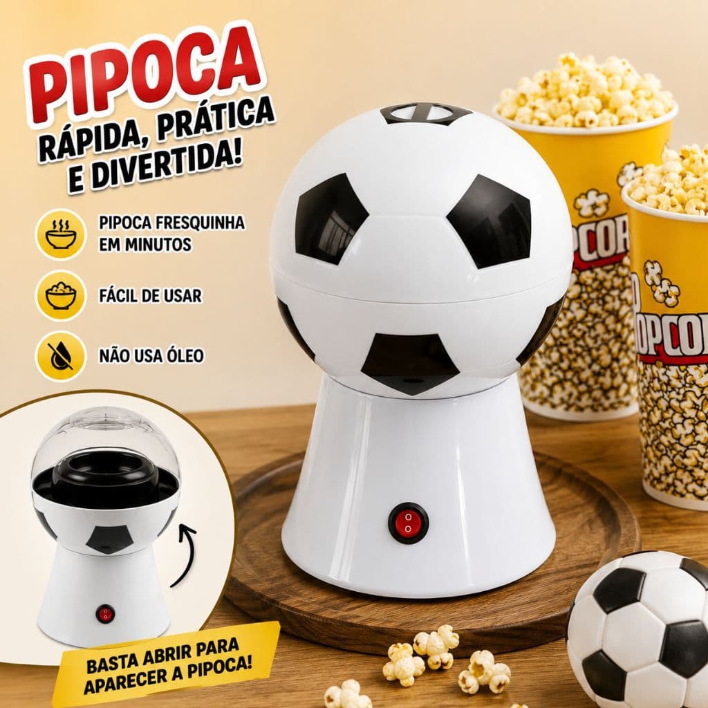 Pipoqueira Elétrica Bola de Futebol 1200W 110V ou 220V Pipoca Sem Óleo para Cinema em Casa e Família