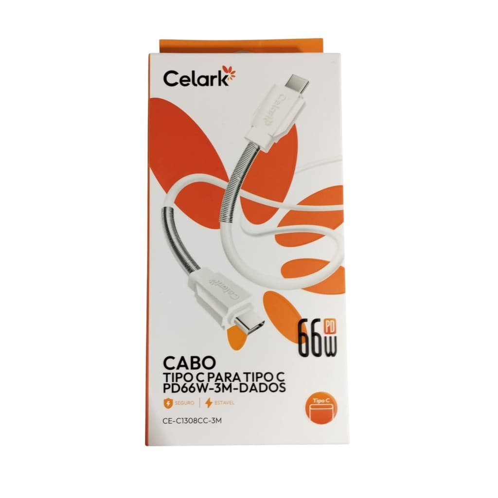 Cabo tipo c para tipo c Celark 66W  3 Metros + Nota Fiscal