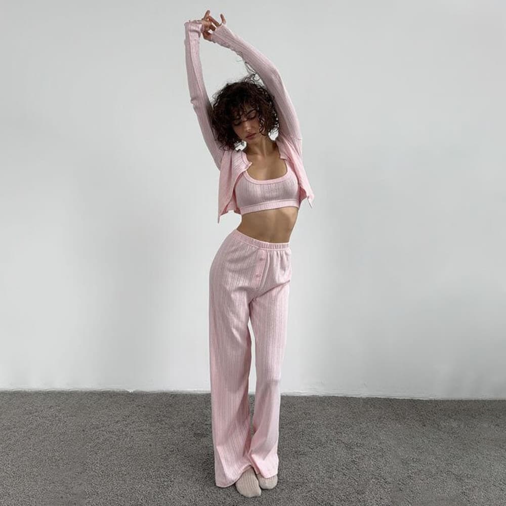[Novo produto] Cardigan roupa íntima de manga comprida pijama três conjuntos de pijama Jacquard Loungewear