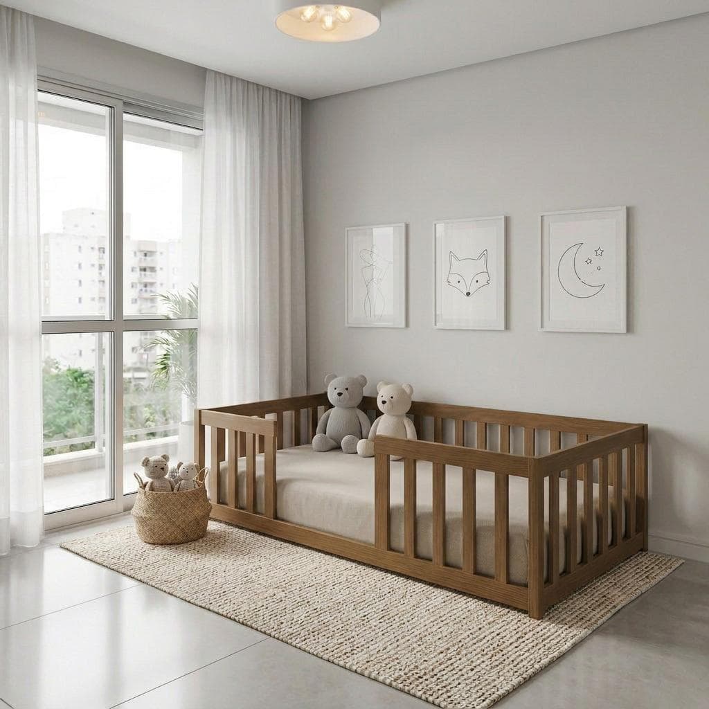 Cama Infantil Solteiro Montessoriana com Grades de Proteção