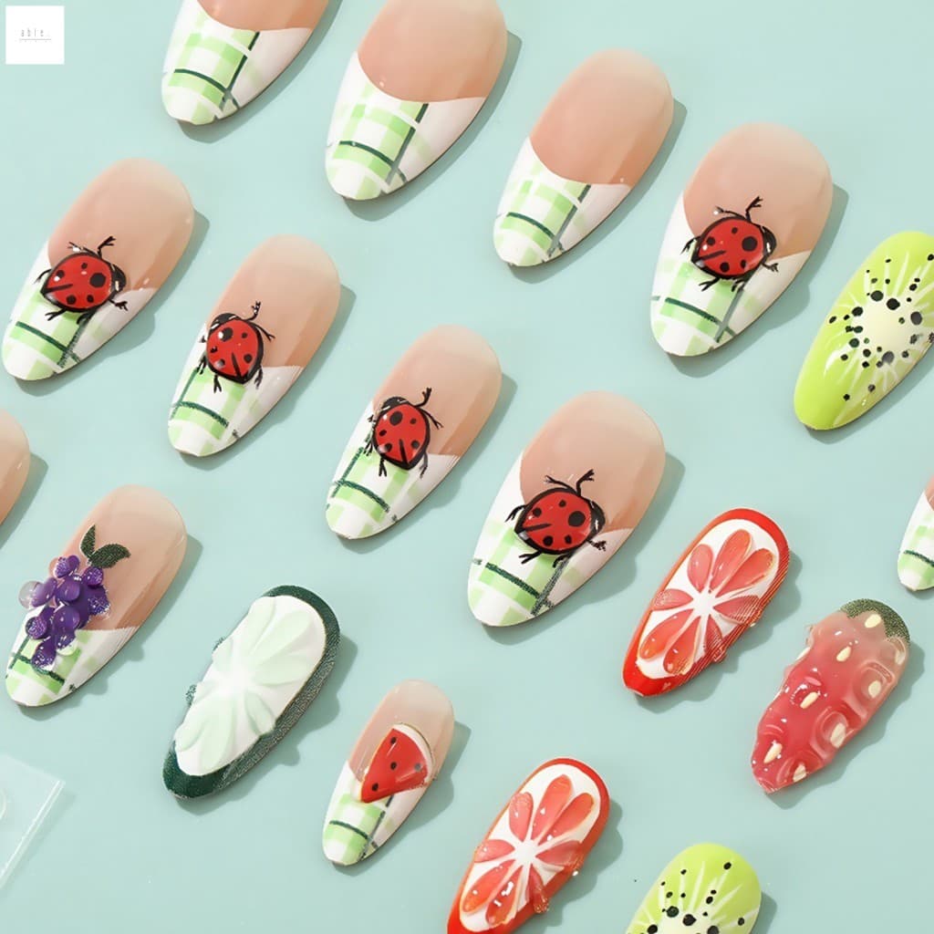 Unhas Postiças De Frutas 3D 24pcs Material ABS Confortável Para Mulheres