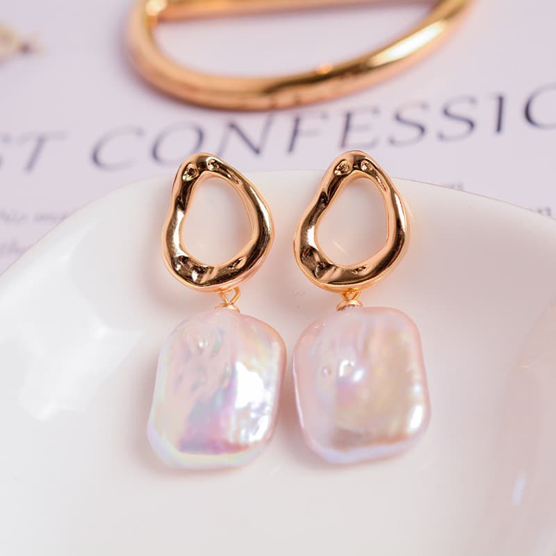 Natural em forma especial barroco brincos de pérola de água doce ins luz luxo nicho Design sentir 14k ouro-injetado brin
