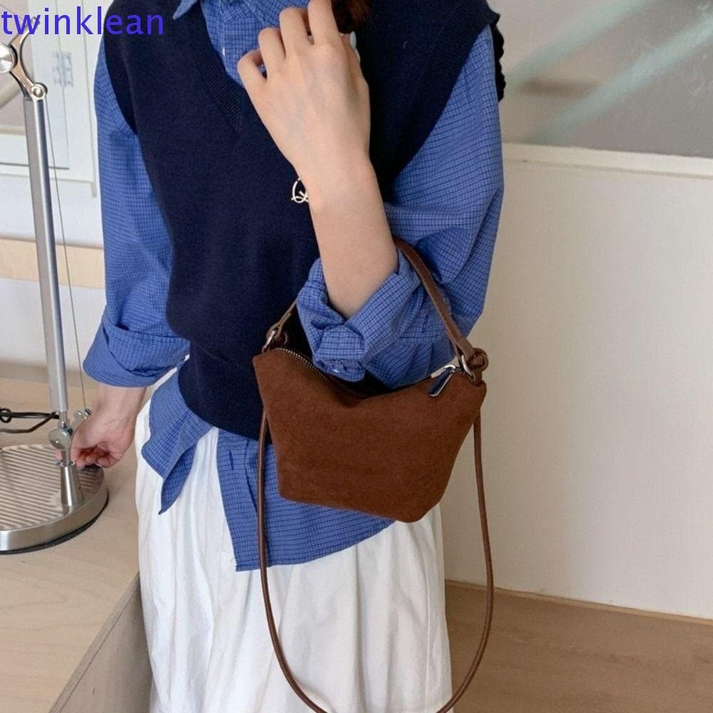Bolsas de Camurça TWINKLEAN, Bolsa de Ombro Coreana Fosca em Cores Doces, Pequenas Bolsas Transversais com Zíper para La
