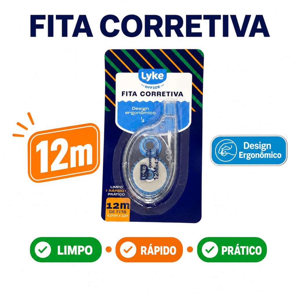 Fita Corretiva (branquinho) 12m Lyke Correções Caneta Escrita