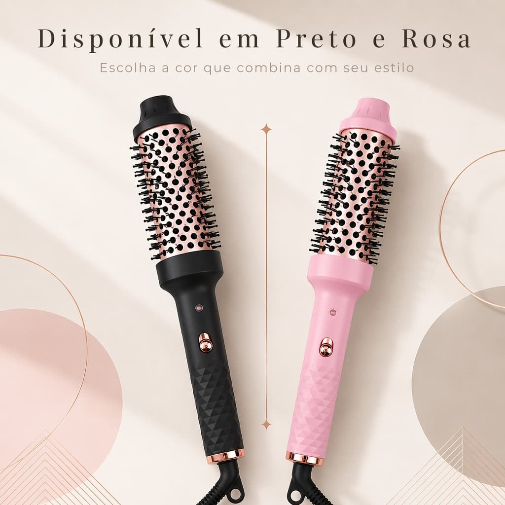 Escova Modeladora Elétrica Térmica 4cm com Íons Negativos Anti Frizz para Alisar, Modelar e Dar Volume – Preta ou Rosa