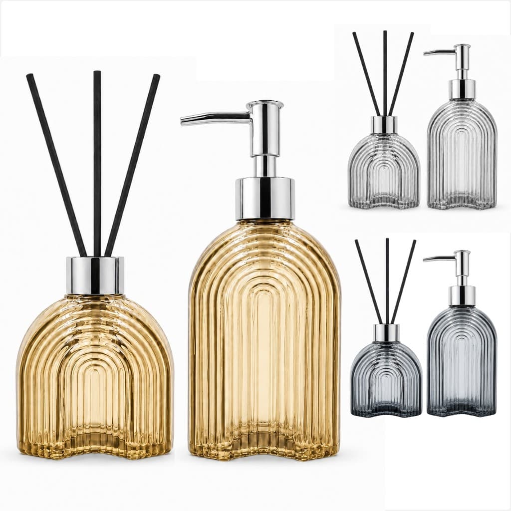 Conjunto para Banheiro e Lavabo de Vidro com Saboneteira Líquida e Difusor