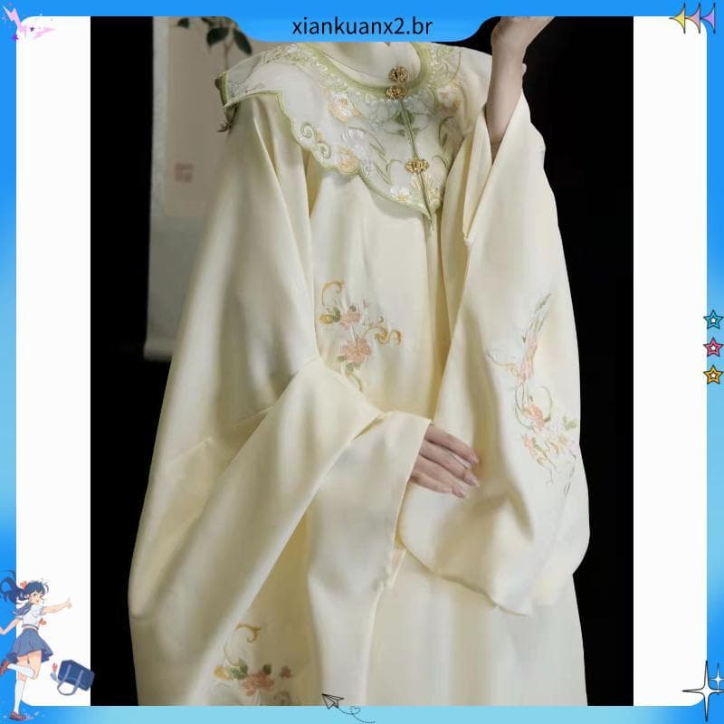 Dinastia Ming feita Muqiu adulto feminino Hanfu diário bordado gola alta nuvem ombro terno outono inverno estilo cavalo