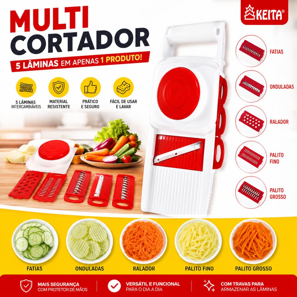 Multi Cortador 5 em 1 Fatie, Rale e Corte com Praticidade Produto Nacional