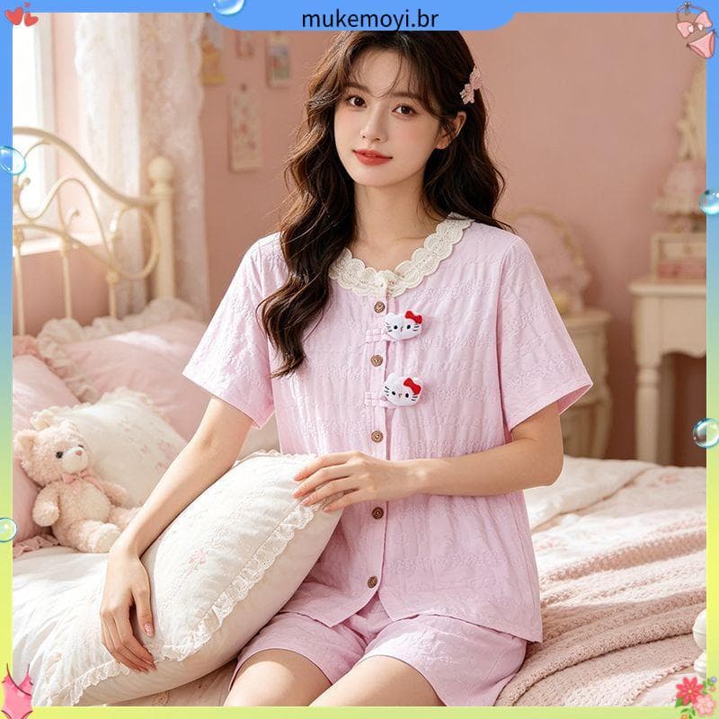 Pijamas femininos pijamas femininos Homewear pijamas femininos verão namoradas ternos doces Shorts universitários de man