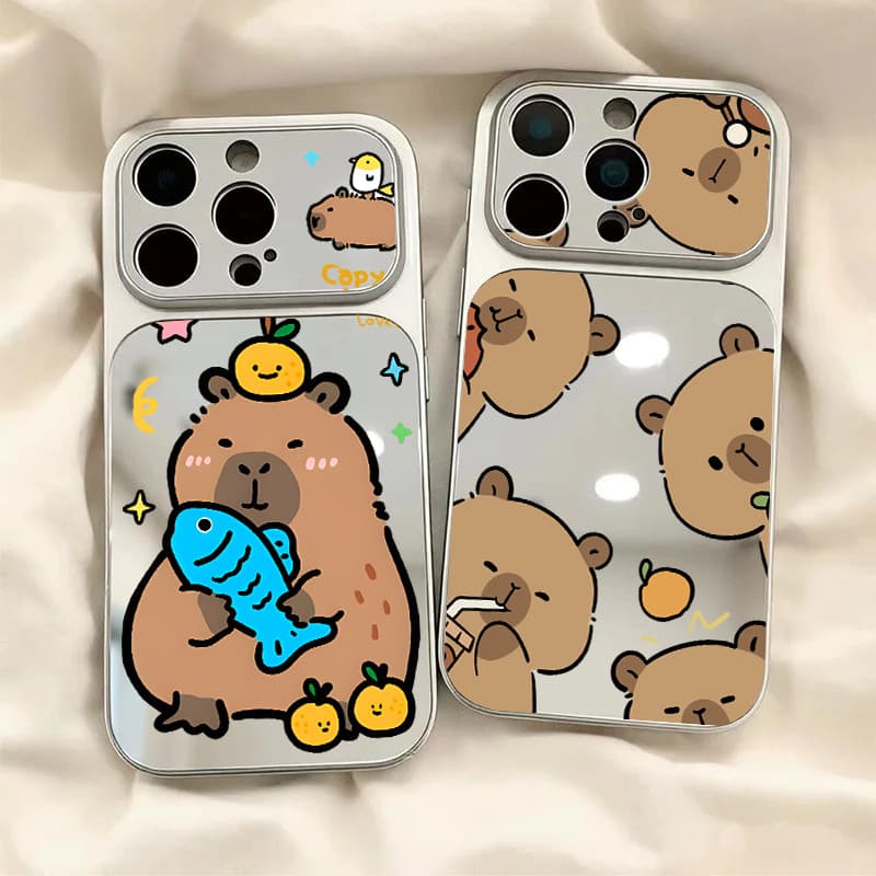 Bonito Dos Desenhos Animados Capivara Espelho Caso De Telefone Para iPhone 17 16 15 14 13 Pro Max 17 Ar Plus Acrílico De
