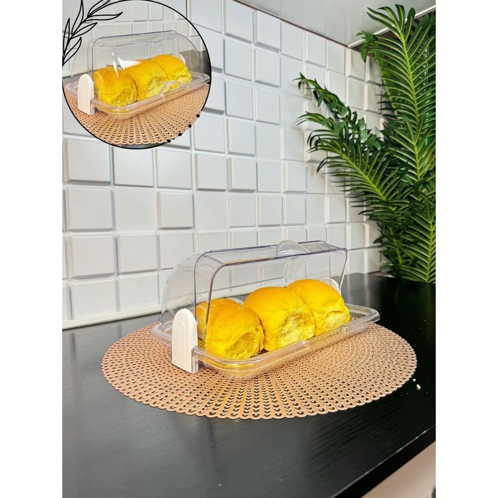 Porta Pão Cristal com Tampa Retrátil Basculante | Armazenador Elegante para Pães e Doces