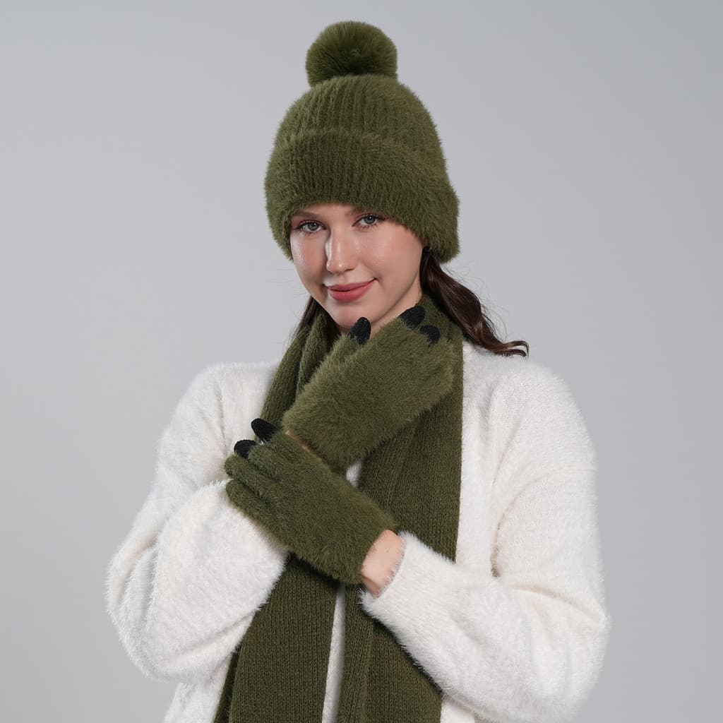 Novo Conjunto de 3 Peças de Inverno Unissex para Adultos: Gorro de Tricô, Cachecol e Luvas com Tela Sensível ao Toque