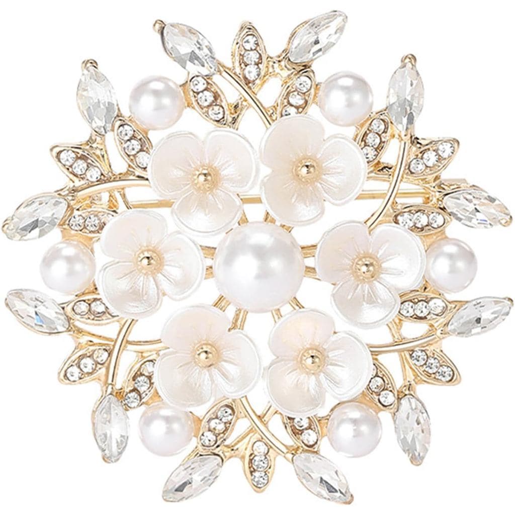 Broche Elegante com Incrustações de Pérolas Douradas ou Prateadas, Design Floral Único, Ideal para Reuniões de Negócios