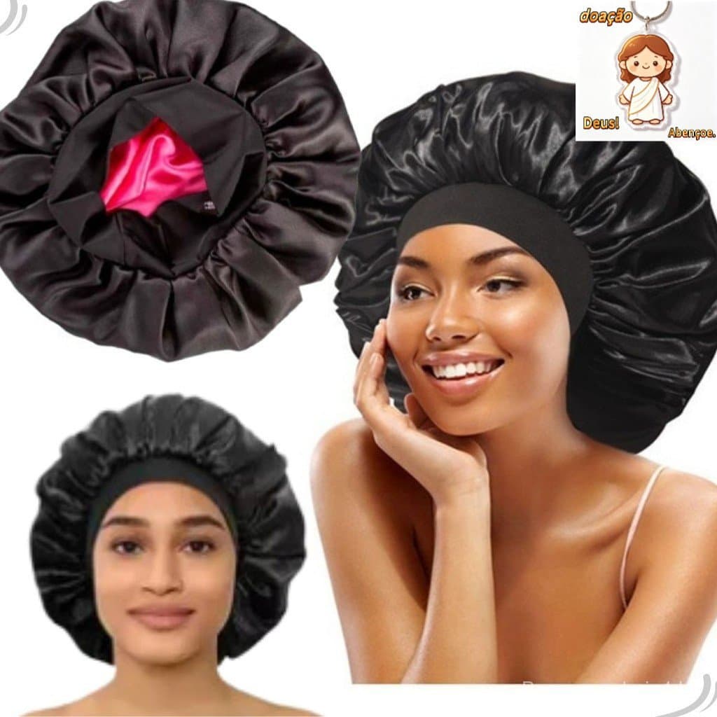 Touca de dormir grande, de cetim, dupla face e anti-frizz, adequada para cabelos lisos, cacheados e ondulados.