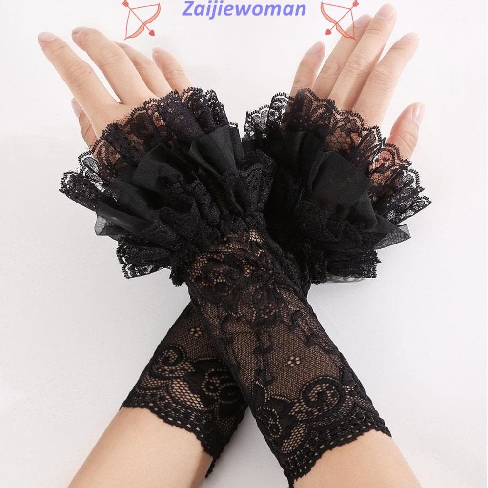 ZAIJIEWOMAN Um par de luvas sem dedos, punhos com detalhes em sino, mangas longas de malha falsa, largas e multicamadas